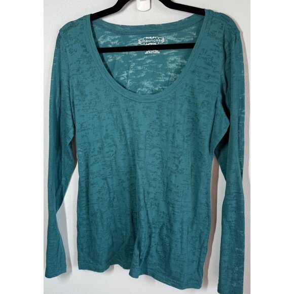 Y2K Maurices Sheer Burnout Top XL Teal Long Sleeve Scoop Neck Punk 2000s - Picture 1 of 9